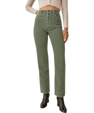 Corduroy High Waisted Baggy Pants for Women Vintage y2k Straight Leg Pants Loose Fit with Pocket Wide Leg Kgreen $8.69 Pants