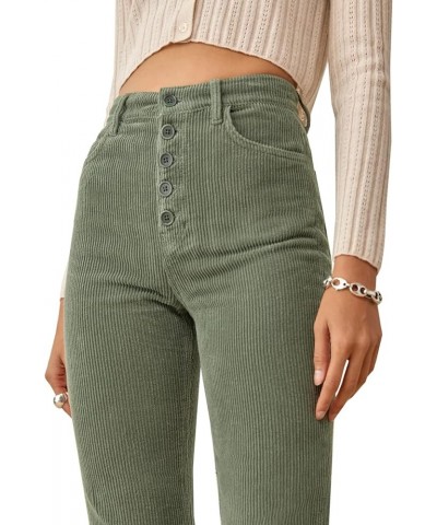 Corduroy High Waisted Baggy Pants for Women Vintage y2k Straight Leg Pants Loose Fit with Pocket Wide Leg Kgreen $8.69 Pants