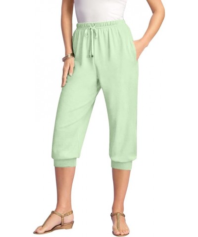 Women's Plus Size Drawstring Soft Knit Capri Pant Green Mint $18.66 Pants