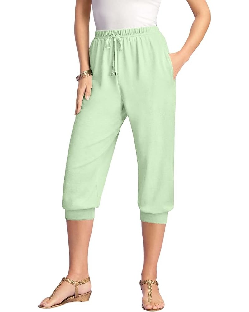 Women's Plus Size Drawstring Soft Knit Capri Pant Green Mint $18.66 Pants