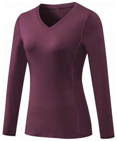 Women's 3 Pack Dry Fit Athletic Compression Base Layer Long Sleeve V-neck,black,grey,wine Red $23.21 Activewear