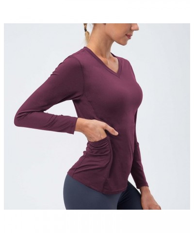 Women's 3 Pack Dry Fit Athletic Compression Base Layer Long Sleeve V-neck,black,grey,wine Red $23.21 Activewear