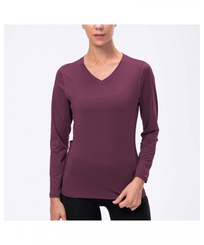 Women's 3 Pack Dry Fit Athletic Compression Base Layer Long Sleeve V-neck,black,grey,wine Red $23.21 Activewear