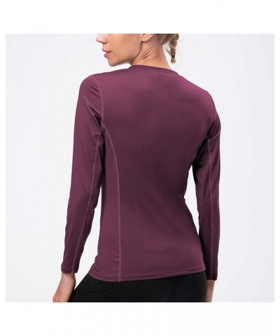 Women's 3 Pack Dry Fit Athletic Compression Base Layer Long Sleeve V-neck,black,grey,wine Red $23.21 Activewear