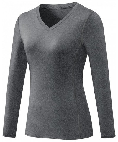 Women's 3 Pack Dry Fit Athletic Compression Base Layer Long Sleeve V-neck,black,grey,wine Red $23.21 Activewear