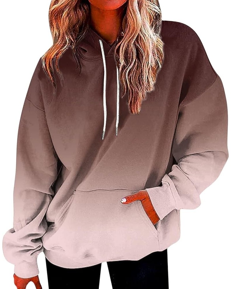 Womens Hoodies With Plus Size Long Sleeve Stylish Gradient Casual Crewneck Sweatshirts Loose Fitting Hooded Pullover 03 Khaki...