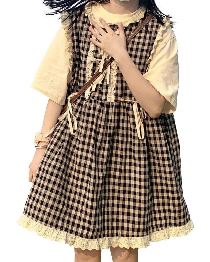 Women Japanese Sweet Plaid Lace Up Vest College Style Lovely Dress Set Female Loose Casual Harajuku Top and Dress Clothing Bl...