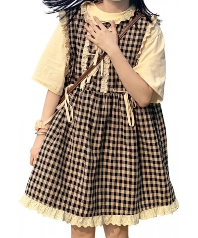 Women Japanese Sweet Plaid Lace Up Vest College Style Lovely Dress Set Female Loose Casual Harajuku Top and Dress Clothing Bl...