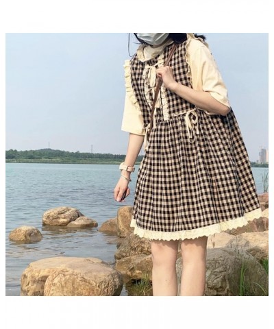 Women Japanese Sweet Plaid Lace Up Vest College Style Lovely Dress Set Female Loose Casual Harajuku Top and Dress Clothing Bl...