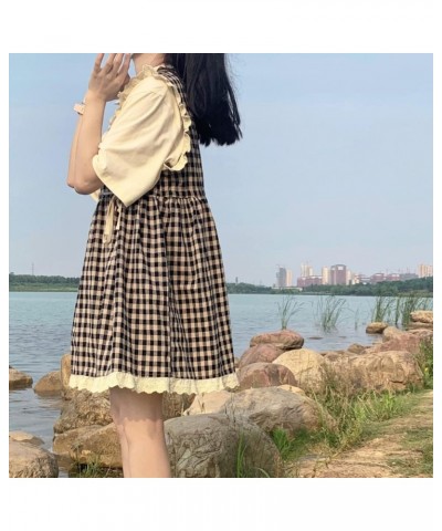 Women Japanese Sweet Plaid Lace Up Vest College Style Lovely Dress Set Female Loose Casual Harajuku Top and Dress Clothing Bl...