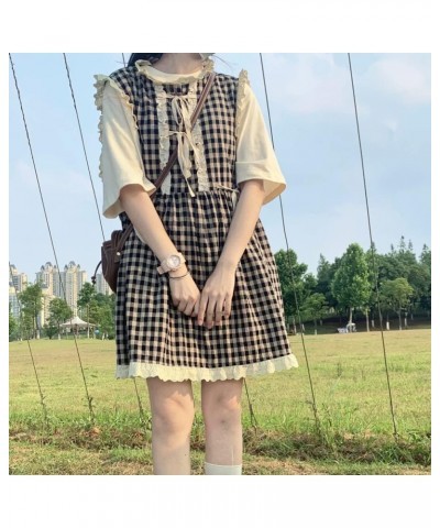 Women Japanese Sweet Plaid Lace Up Vest College Style Lovely Dress Set Female Loose Casual Harajuku Top and Dress Clothing Bl...