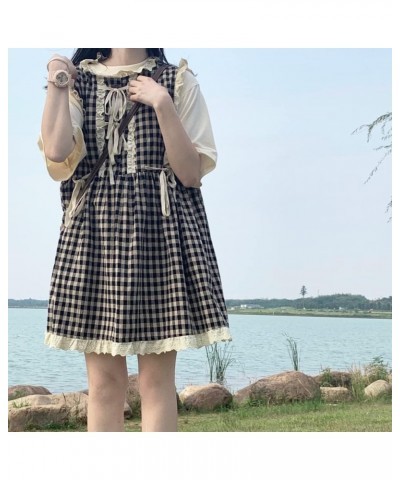 Women Japanese Sweet Plaid Lace Up Vest College Style Lovely Dress Set Female Loose Casual Harajuku Top and Dress Clothing Bl...