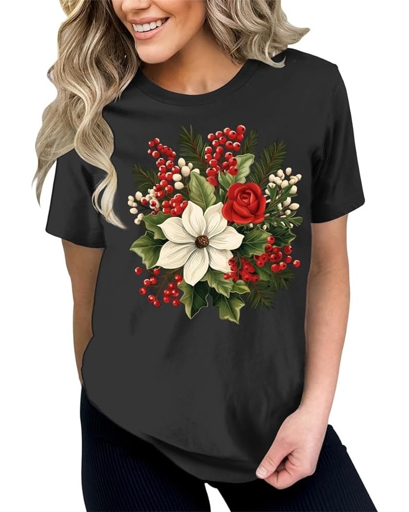 Christmas Shirts for Women Cute Floral Tops Holiday Graphic Tees I - Black $14.55 T-Shirts