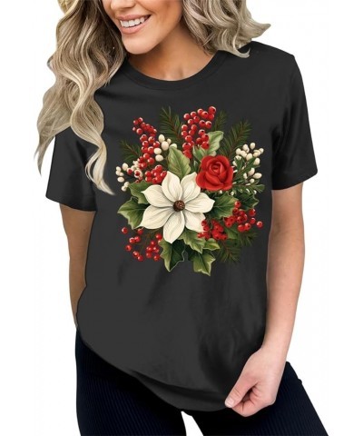 Christmas Shirts for Women Cute Floral Tops Holiday Graphic Tees I - Black $14.55 T-Shirts