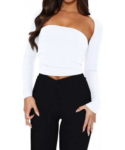 Women 2 Piece Long Sleeve Y2K Cardigan Bolero Shrug Set Strapless Going Out Crop Top 2023 Fashion T-Shirt Tank Tops White $12...