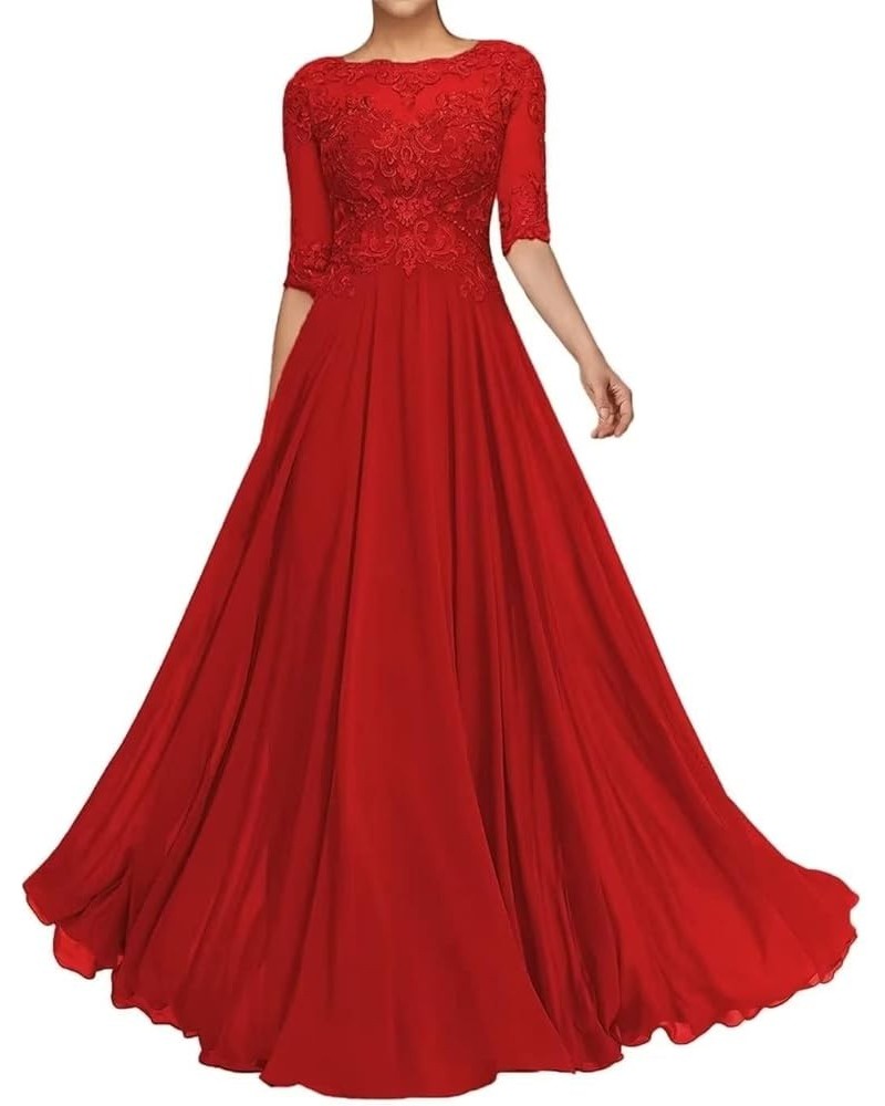 Lace Appliques Mother of The Bride Dresses for Wedding Long Formal Party Gown with Sleeves Red $41.59 Dresses