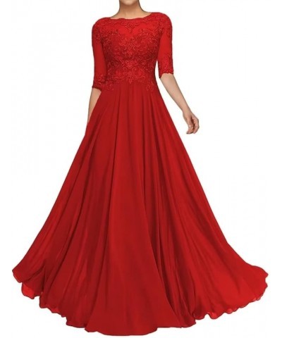 Lace Appliques Mother of The Bride Dresses for Wedding Long Formal Party Gown with Sleeves Red $41.59 Dresses