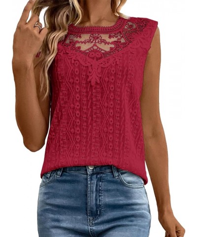 Women's Sleeveless Back Key Hole Tunic Tank Tops Casual Lace Shirt Blouses Red $13.43 Tanks