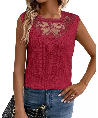 Women's Sleeveless Back Key Hole Tunic Tank Tops Casual Lace Shirt Blouses Red $13.43 Tanks