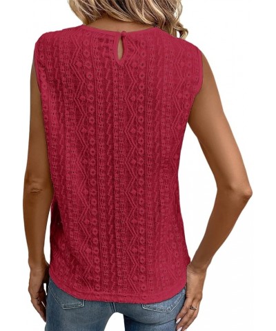 Women's Sleeveless Back Key Hole Tunic Tank Tops Casual Lace Shirt Blouses Red $13.43 Tanks