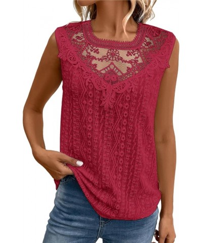 Women's Sleeveless Back Key Hole Tunic Tank Tops Casual Lace Shirt Blouses Red $13.43 Tanks