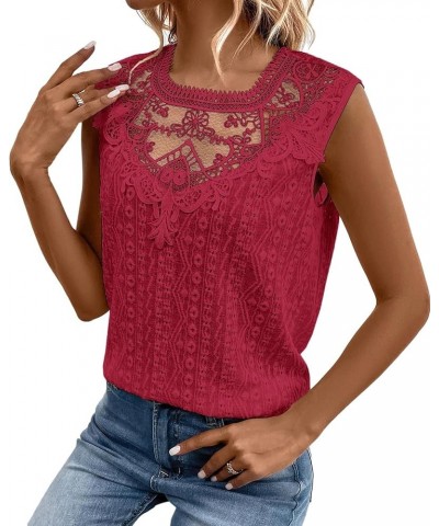 Women's Sleeveless Back Key Hole Tunic Tank Tops Casual Lace Shirt Blouses Red $13.43 Tanks