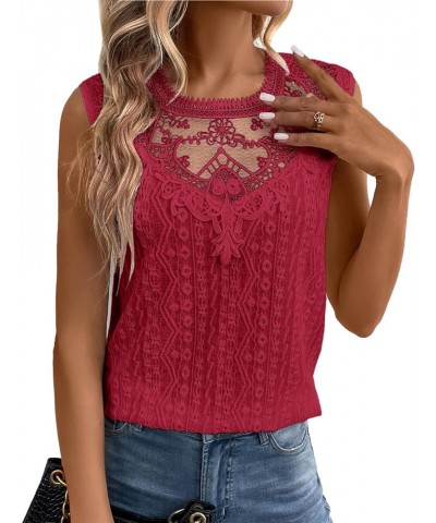 Women's Sleeveless Back Key Hole Tunic Tank Tops Casual Lace Shirt Blouses Red $13.43 Tanks