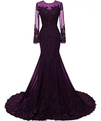 Mermaid Prom Dresses Long Sleeves Lace Beaded Appliques Formal Evening Dresses Ball Gowns for Women Grape $48.30 Dresses