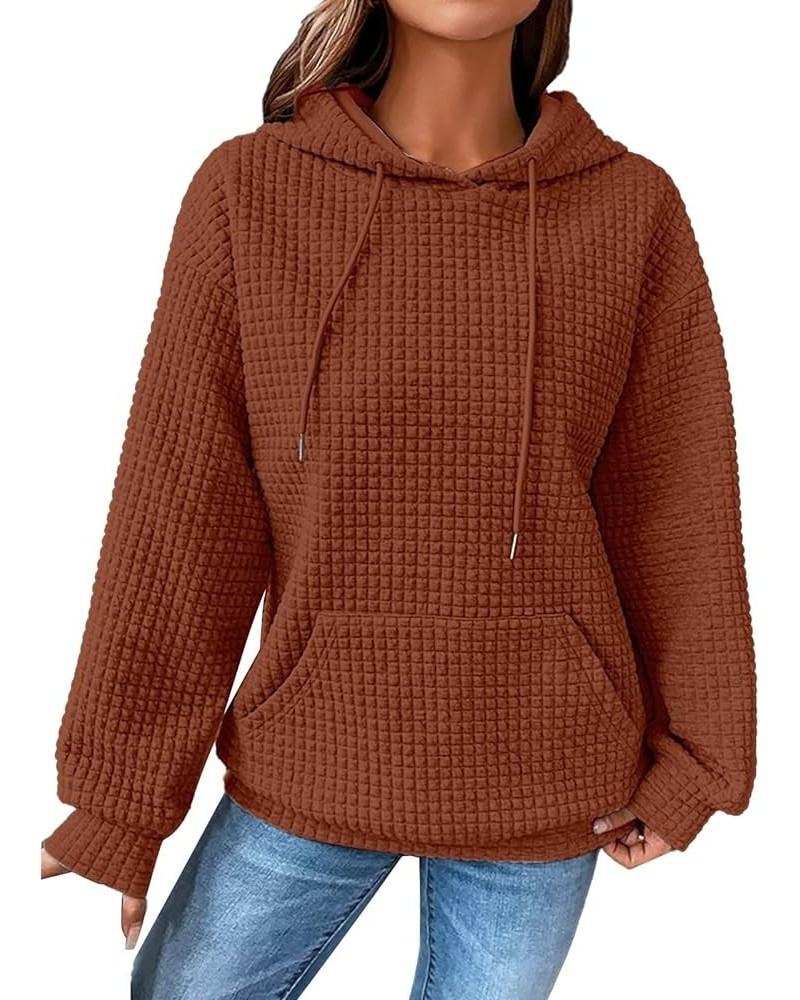 Waffle Knit Long Sleeve Shirt Women Color Contrast Fashion Tunic Sweatshirts Plus Size Dopamine Style Spring Outfit A-brown $...