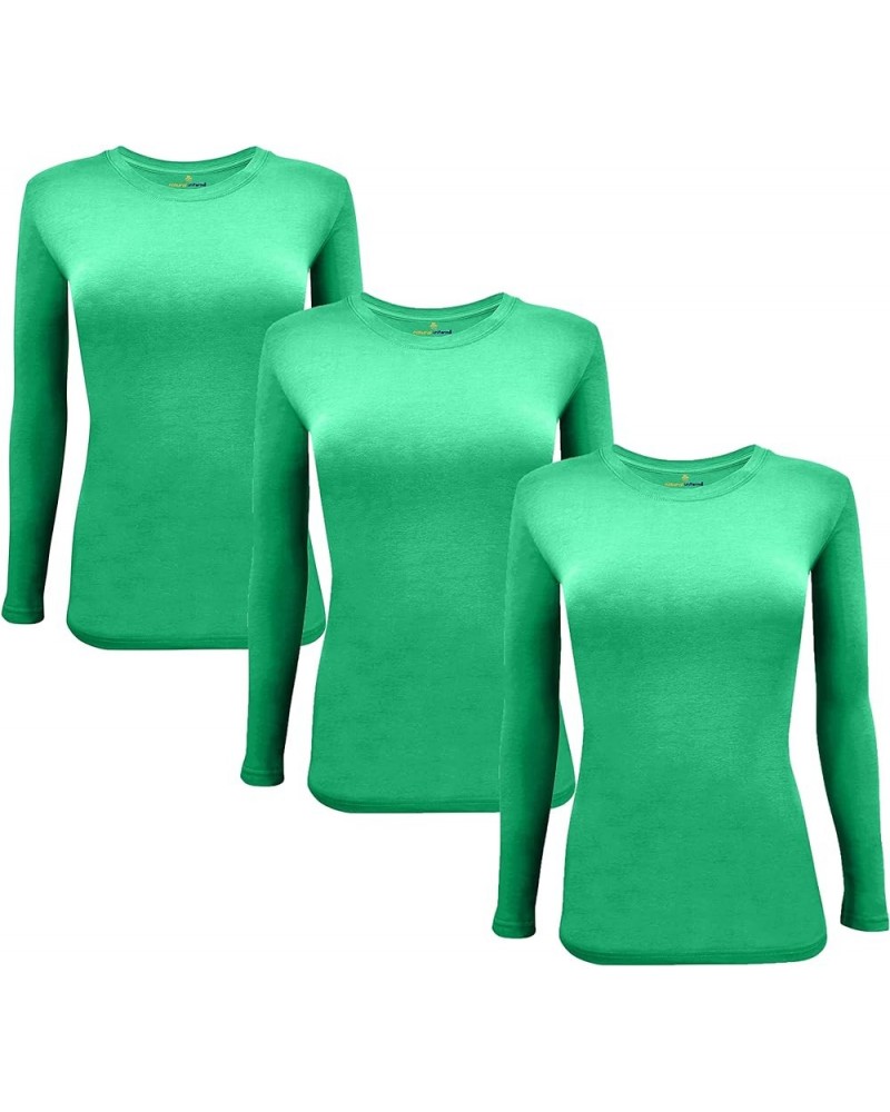 Women's Under Scrub Tee Crew Neck Long Sleeve T-Shirt Pack of 3 - Multi Pack of 3 Green $12.38 Tops