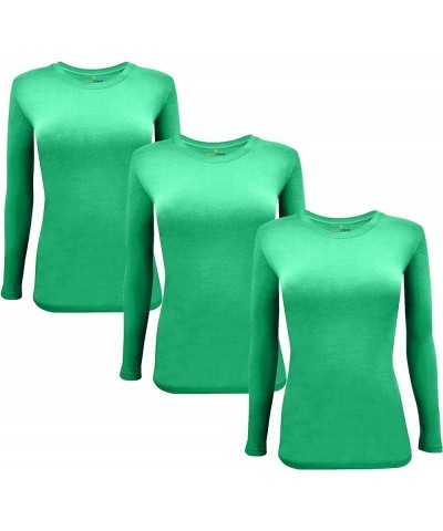 Women's Under Scrub Tee Crew Neck Long Sleeve T-Shirt Pack of 3 - Multi Pack of 3 Green $12.38 Tops