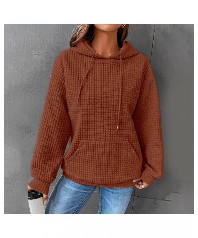 Waffle Knit Long Sleeve Shirt Women Color Contrast Fashion Tunic Sweatshirts Plus Size Dopamine Style Spring Outfit A-brown $...