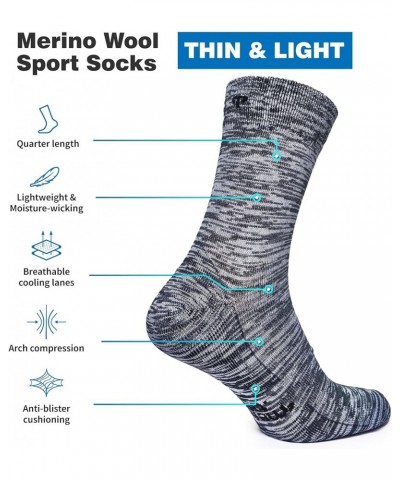 Thin Merino Wool Socks for Women and Men - Merino Wool Running Socks Quarter Style Space Blue Pack of 2 $12.64 Socks