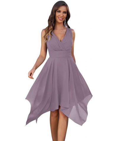 V Neck Chiffon Bridesmaid Dresses for Women Short A Line Pleated Formal Dress Wedding Guest Dress Wisteria $26.65 Dresses