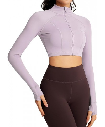 Womens Cropped Zip Up Hoodie Slim Fit Hooded Workout Athletic Jackets 1 Lilac $17.15 Jackets