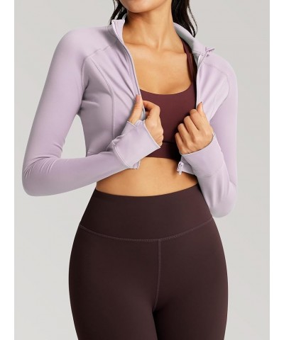 Womens Cropped Zip Up Hoodie Slim Fit Hooded Workout Athletic Jackets 1 Lilac $17.15 Jackets