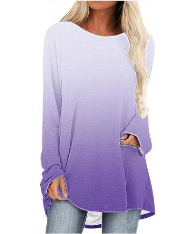 Long Sleeve Tunic Tops for Women Casual Loose Fit Crewneck Blouses Oversized Lightweight Graphic Tees Shirts Pullover 03 Purp...