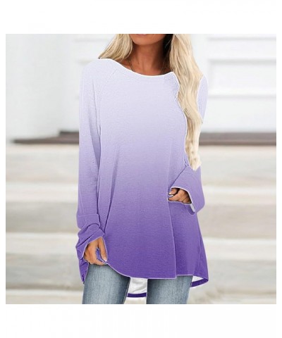 Long Sleeve Tunic Tops for Women Casual Loose Fit Crewneck Blouses Oversized Lightweight Graphic Tees Shirts Pullover 03 Purp...