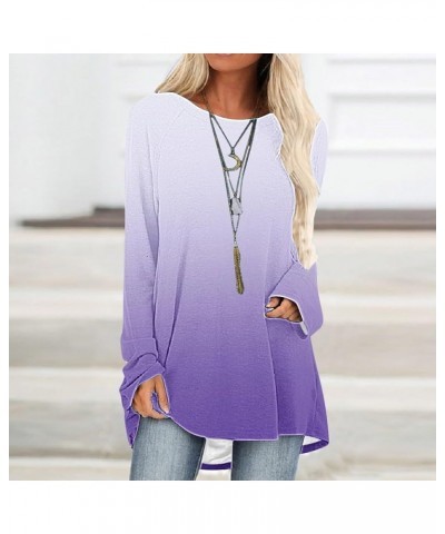 Long Sleeve Tunic Tops for Women Casual Loose Fit Crewneck Blouses Oversized Lightweight Graphic Tees Shirts Pullover 03 Purp...