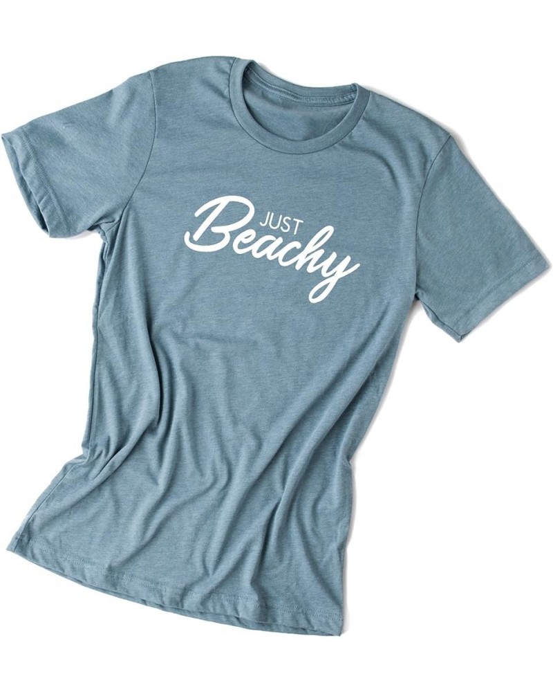 Just Beachy-Women's Soft Beach Graphic Tee Shirt Slate Crew White Ink $11.18 Tops