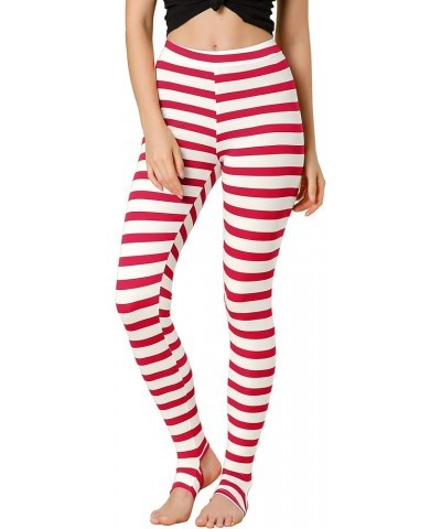 Women's Leggings Printed High Waist Elastic Waistband Party Yoga Christmas Stirrup Pants Red White-stripe $12.74 Leggings