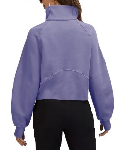 Women's Sweatshirts Fleece Lined Half Zipper Crop Pullover Tops Funnel Neck Long Sleeve Sweater Thumb Hole Purple $20.09 Acti...