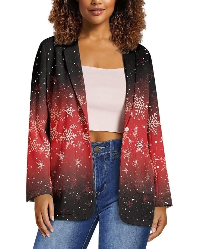 Dog Paw Women's Graphic Print Blazer Button Open Front Long Sleeve Jacket Christmas Snowflake $21.23 Blazers