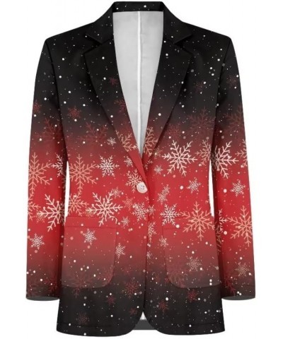 Dog Paw Women's Graphic Print Blazer Button Open Front Long Sleeve Jacket Christmas Snowflake $21.23 Blazers