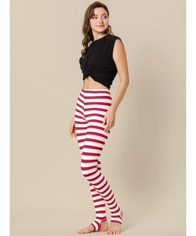 Women's Leggings Printed High Waist Elastic Waistband Party Yoga Christmas Stirrup Pants Red White-stripe $12.74 Leggings