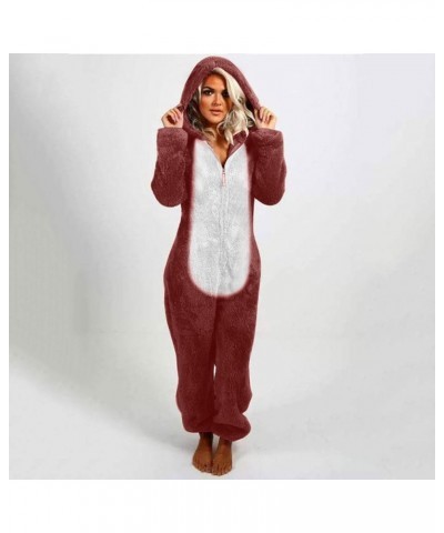 Cute Sherpa Romper Fleece Onesie Pajama for Women One-Piece Zipper Plus Size Hooded Jumpsuit Plush Sleepwear Playsuit Wine $1...