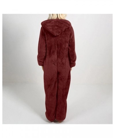 Cute Sherpa Romper Fleece Onesie Pajama for Women One-Piece Zipper Plus Size Hooded Jumpsuit Plush Sleepwear Playsuit Wine $1...