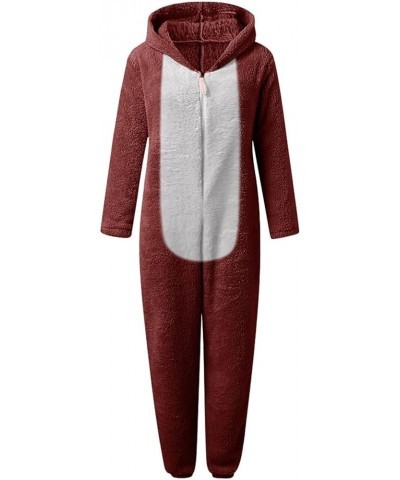 Cute Sherpa Romper Fleece Onesie Pajama for Women One-Piece Zipper Plus Size Hooded Jumpsuit Plush Sleepwear Playsuit Wine $1...