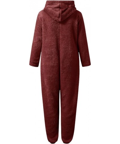 Cute Sherpa Romper Fleece Onesie Pajama for Women One-Piece Zipper Plus Size Hooded Jumpsuit Plush Sleepwear Playsuit Wine $1...