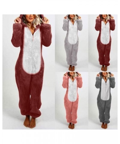 Cute Sherpa Romper Fleece Onesie Pajama for Women One-Piece Zipper Plus Size Hooded Jumpsuit Plush Sleepwear Playsuit Wine $1...